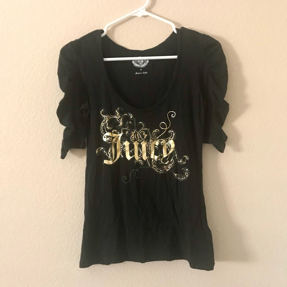 EUC Vintage Y2K Juicy Couture logo graphic tee blouse in black and gold